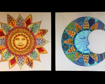 Hand Drawn Sun and Moon Mandalas