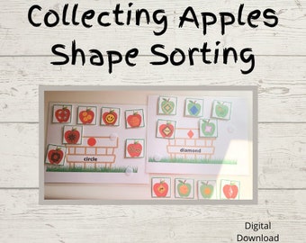 Educación en casa para niños pequeños imprimible / Coincidencia de formas temáticas de Apple / Descarga digital / Niño pequeño / Preescolar / Educación especial / Regreso a la escuela