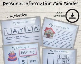 Learning Binder | Personal Information Busy Binder | Preschool Learning | Kindergarten Learning | Special Education Learning | Printable