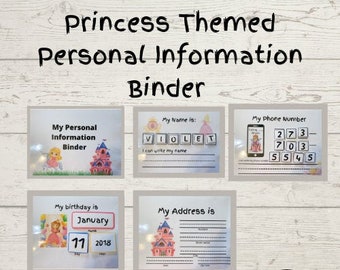 Learning Binder | Personal Information Busy Binder | Princess Theme | Preschool Learning | Kindergarten Learning | Special Education