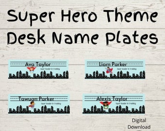 Risorse per la classe / Targhette con nome da scrivania dei supereroi / Tema della classe dei supereroi / Download digitale / Ritorno a scuola / Modificabile