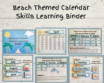 Homeschool Printables | Beach Themed Calendar Skills Binder | Pre-school | Kindergarten | First Grade | Special Education | Digital Download