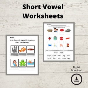 Homeschool Printables | Short Vowel Worksheets | 2 Worksheets | Kindergarten | First Grade | Special Education | Digital Download |