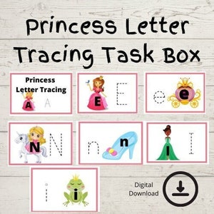 Imprimibles de educación en el hogar / Rastreo de letras de princesa / Aprender a escribir / Actividad de cuadro de tareas / Niño pequeño / Preescolar / Jardín de infantes / Educación especial