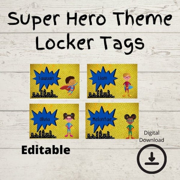 Classroom Resources | Superhero Locker/Book Basket/Supply Tags | Superhero Classroom Theme | Digital Download | Back to School | Editable