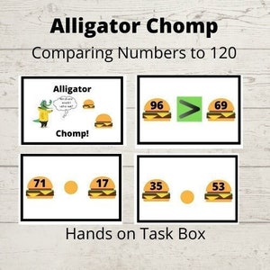 Homeschool Printables | Comparing Numbers Hands-on Learning Activity | Alligator Chomp | Digital Download | First Grade | Second Grade