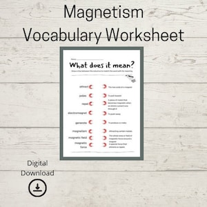 Magnet Science Worksheet | Magnet Vocabulary | Digital Download | Homeschool Printable | 3rd Grade | 4th Grade | Magnetism Unit
