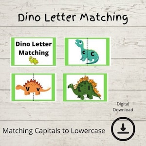 Homeschool Printables | Preschool-Toddler Learning | Dinosaur Themed | Dino Letter Matching | Matching Capital and Lowercase Letters