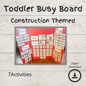 Toddler Learning | Busy Board |Construction Themed Toddler Busy Board | Digital Download | 2, 3, 4 year olds | Preschool Learning Activities