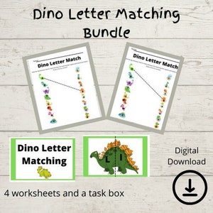 Homeschool Printables | Dinosaur Themed | Letter Matching | Task Box Activity and Worksheet | Toddler | Preschool | Kindergarten