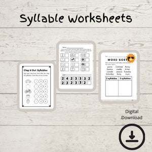 Homeschool Printables | Syllable Worksheets | Digital Download | Kindergarten | First Grade | Special Education | Summer Themed Learning