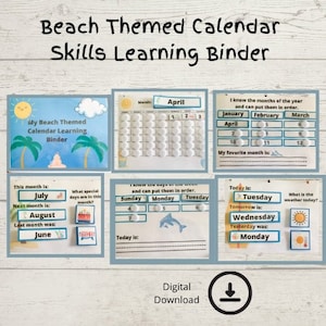 Homeschool Printables | Beach Themed Calendar Skills Binder | Pre-school | Kindergarten | First Grade | Special Education | Digital Download