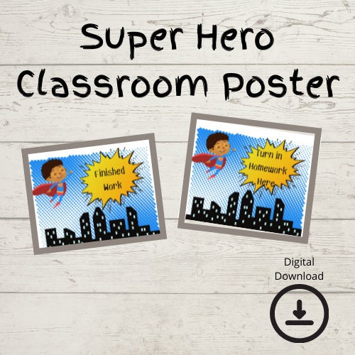 Risorse per la classe/Poster dei compiti dei supereroi da consegnare/Set di 2/Tema della classe dei supereroi/Download digitale/Ritorno a scuola