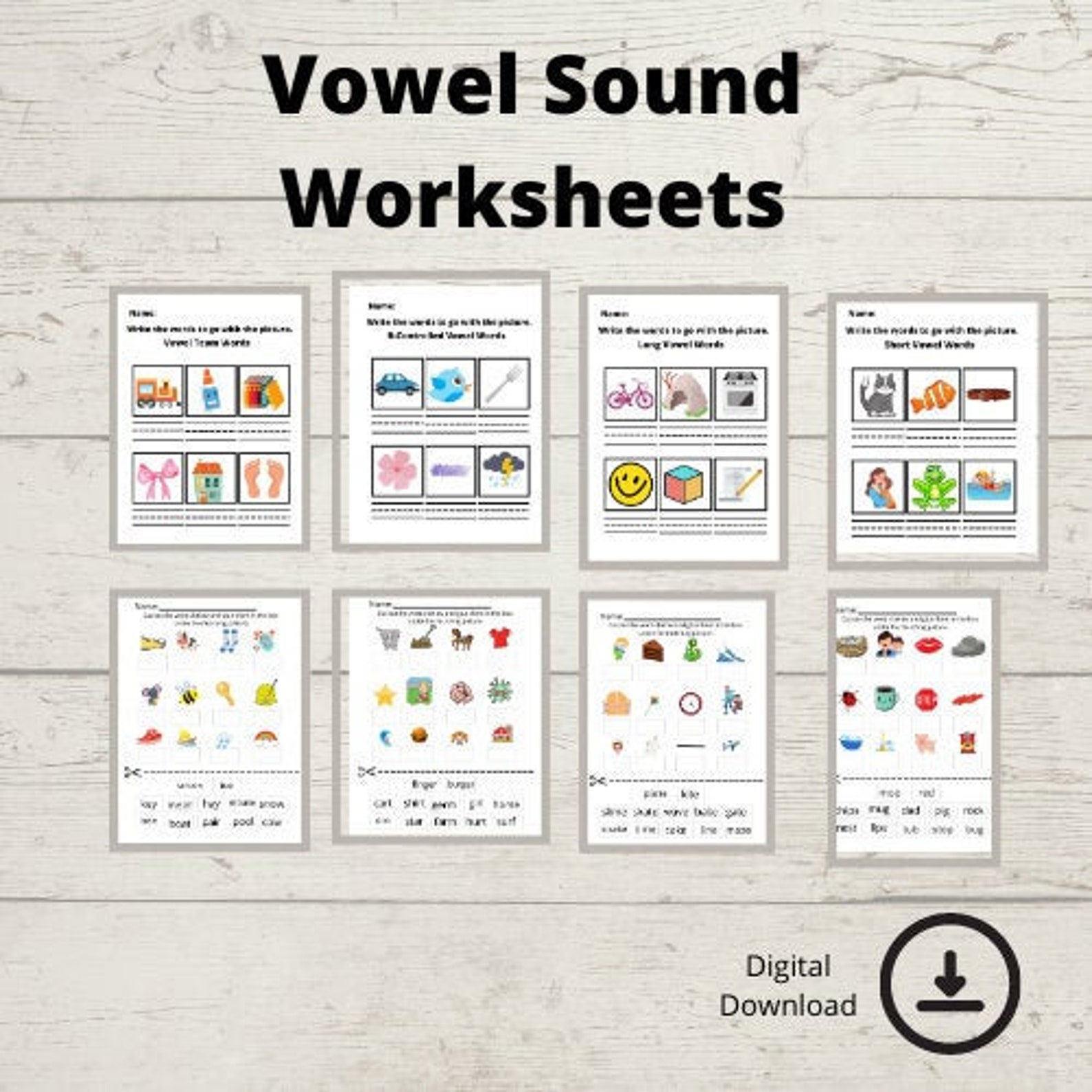Homeschool Printables | Vowel Sound Worksheet Bundle | 8 Worksheets ...