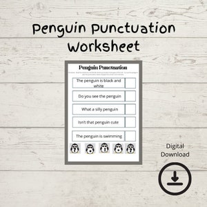 Pinguin Themed Satzzeichen Arbeitsblatt | Digitaler Download | Kindergarten | Erste Klasse