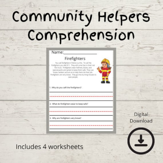 community helpers reading comprehension digital download etsy