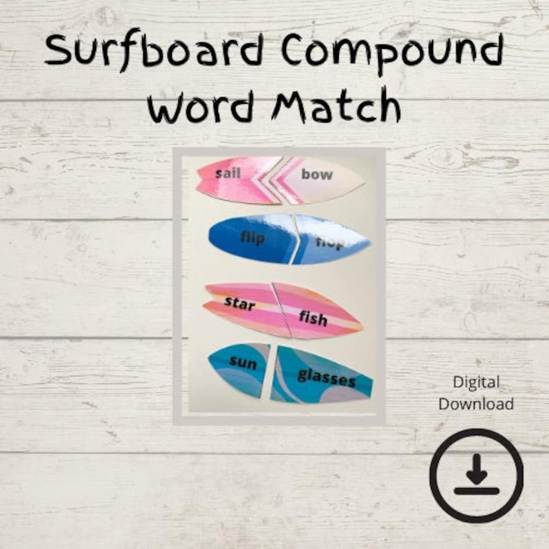 Homeschool Printables Surfboard Compound Word Matching Digital