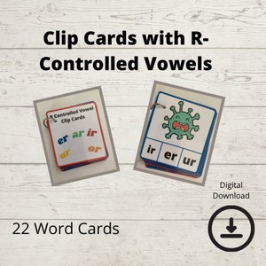 Homeschool Printables | Clip Cards for R-Controlled Vowel Sounds | Kindergarten | First Grade | Second Grade | Digital Download | Phonics