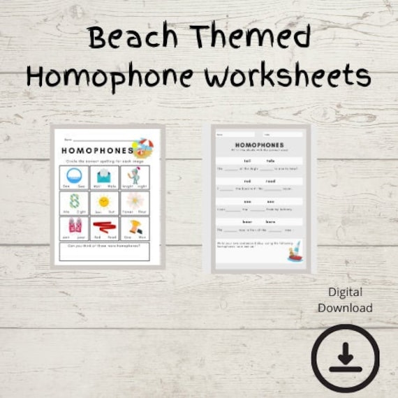 homeschool printables beach themed homophone worksheets etsy