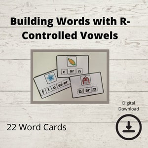 Homeschool Printables | Building Words with R-Controlled Vowels | Kindergarten | First Grade | Digital Download | Learn to Read | Second Gr.