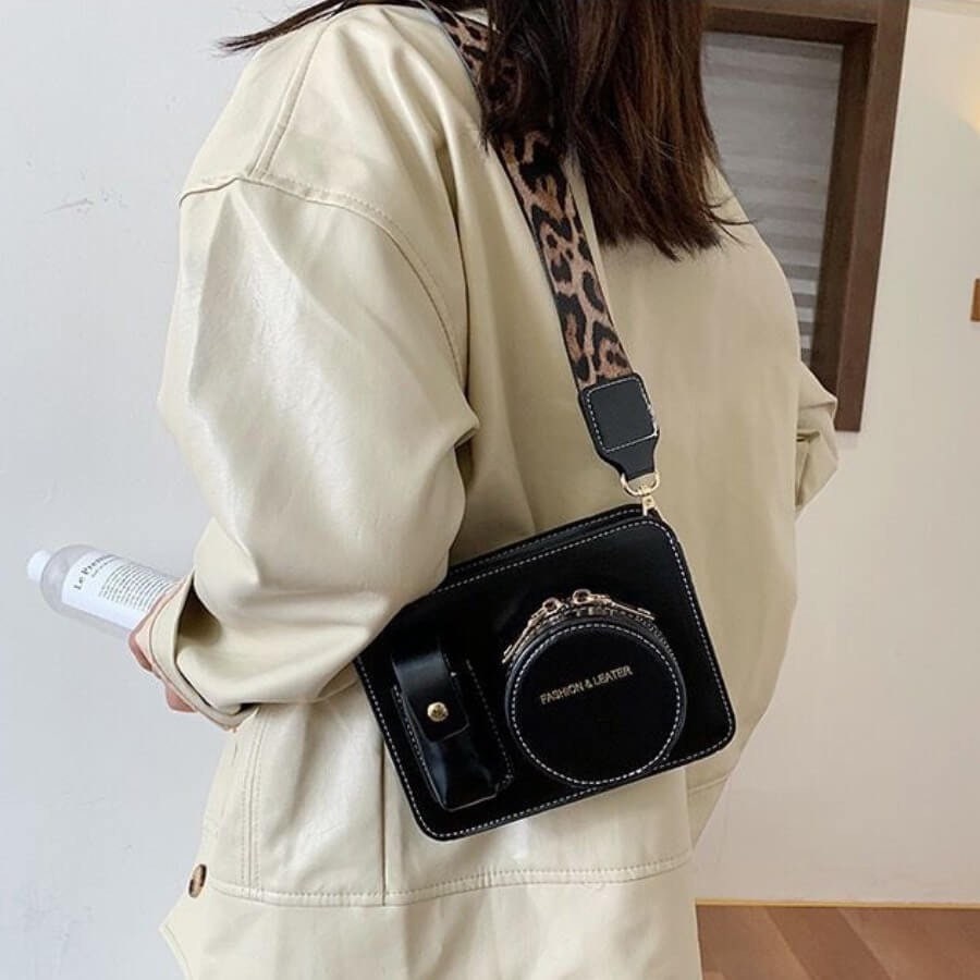 Street Leopard Print Strap Black Crossbody Bag Etsy