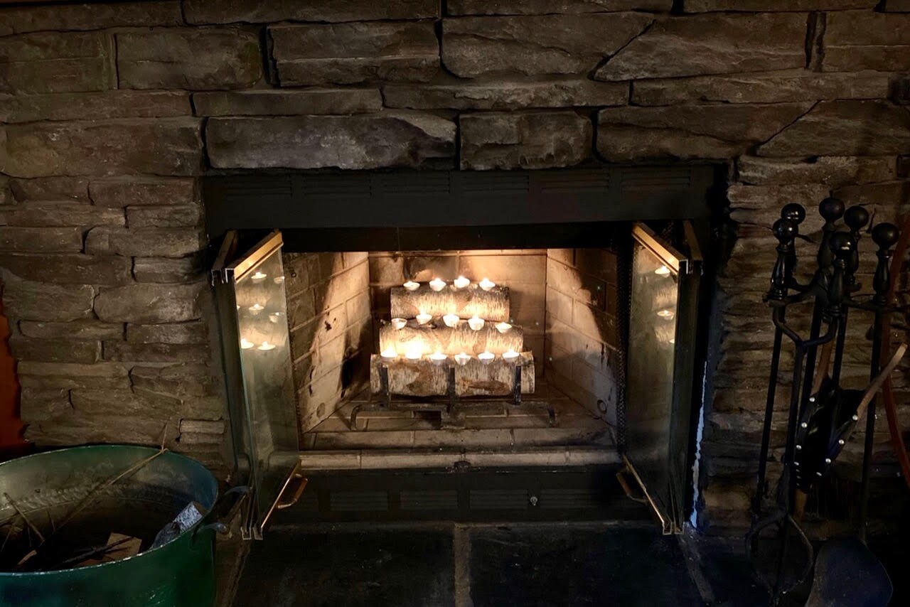 Birch log candle holder for fireplace new arrivals