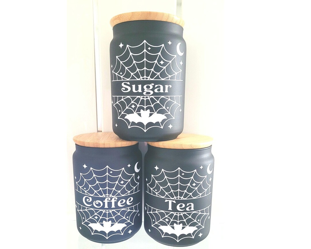 Tea Coffee Sugar Jars, Gothic Kitchen Decor, Black Glass Storage ...
