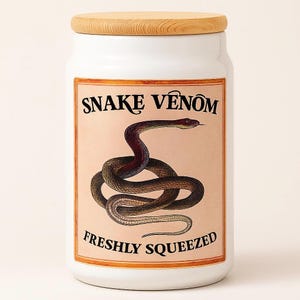 Snake Venom Apothecary Jar, Gothic Ceramic Kitchen Canister, 14.7 x 9.6 cm
