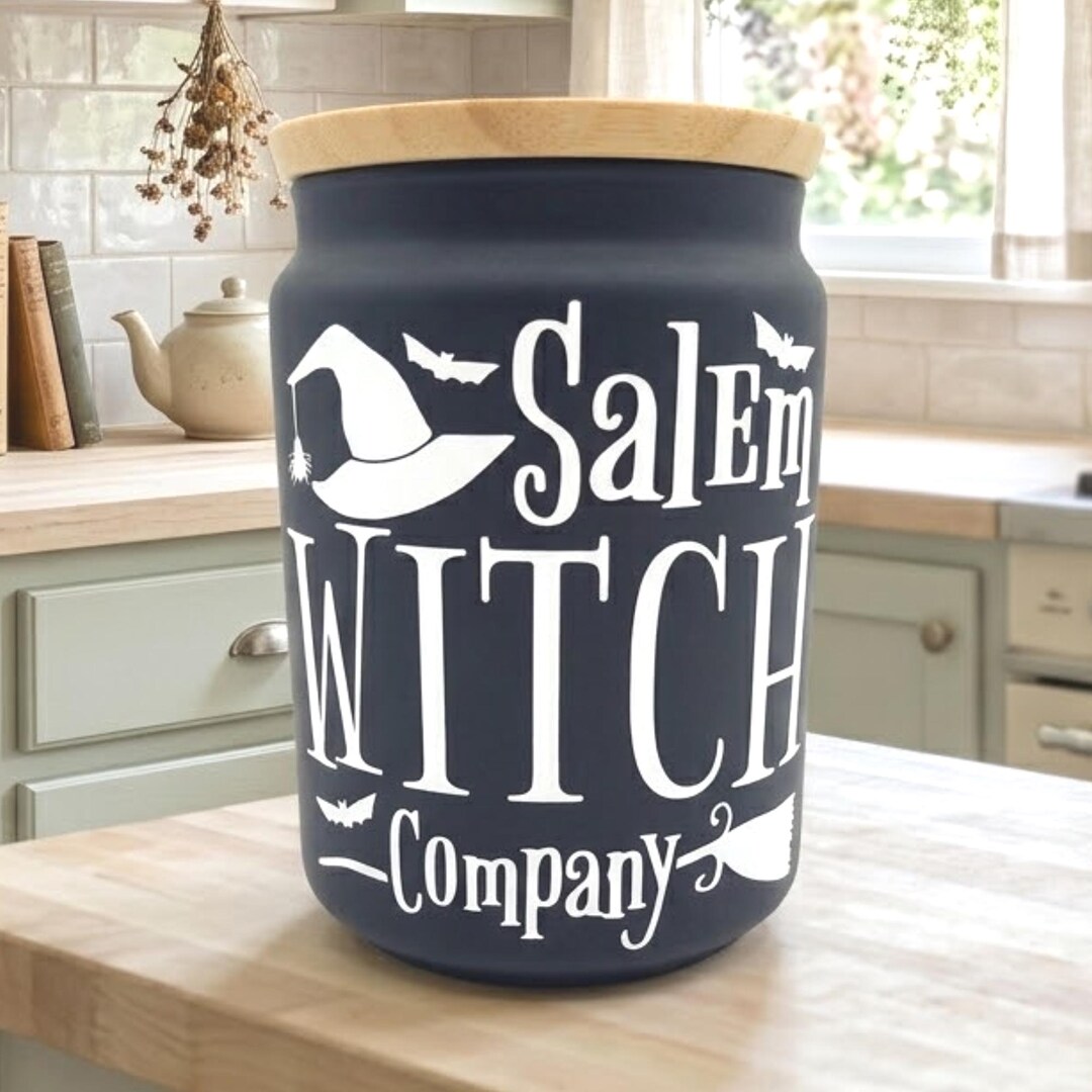Salem Witch Storage Jar, Black Glass Apothecary Pot, Witch Kitchen ...