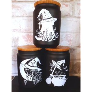 Witchy Decor, Storage Jars With Bamboo Lids, Gothic Storage Jars, Tea Coffee Sugar Canisters, Kitchen Cannister Set, Personalised Jars