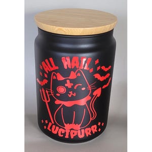 All Hail Lucipurr Storage Jar | Witchy Black Cat Jar | Gothic Kitchen Decor | Occult Witchcore Gift