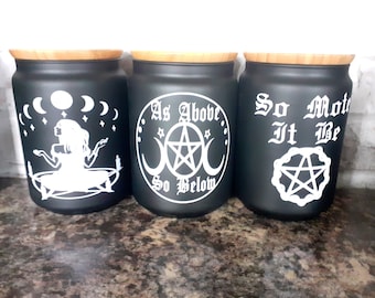 Witchy Storage Jars. Wiccan Kitchen, Moon Phase Decor, Gothic Storage, Tea Coffee Sugar Canisters, Kitchen Cannister Set, Unique Kitchen Set