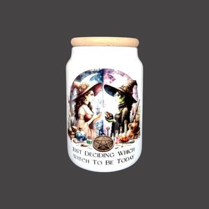 Witchy Storage Jar, Dual Witch Pot,  Gothic Kitchenware, Ceramic Apothecary Jar With Bamboo Lid