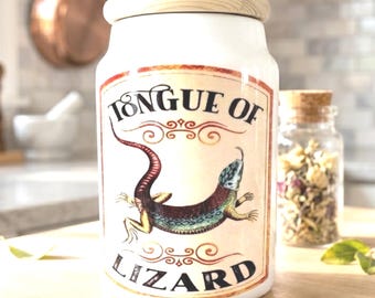 Tongue of Lizard Apothecary Jar - Large White Ceramic Gothic Canister for Kitchen Storage