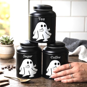 Gothic Tea Coffee Sugar Canister Set - Ghost Kitchen Storage Jars - Witchy Home Decor Gift