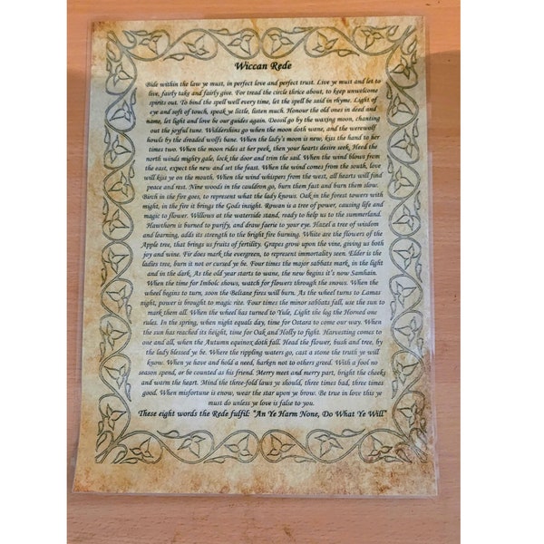 Wiccan Rede Printed on Parchment and Laminated, Wiccan Poster, Witchy Wall Hanging, Altar Accessory