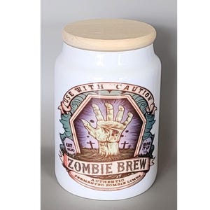 Zombie Brew Ceramic Jar | Gothic Kitchen Canister | Witchy Gifts | Apothecary Storage Jar | Dark Cottagecore Homeware