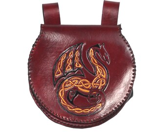 Square Leather Belt Pouch Purse Bag Hand Made LARP Rainbow Harlequin