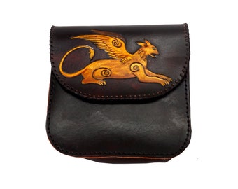 Square Leather Belt Pouch Purse Bag Hand Made LARP Rainbow Harlequin