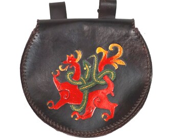 Square Leather Belt Pouch Purse Bag Hand Made LARP Rainbow Harlequin