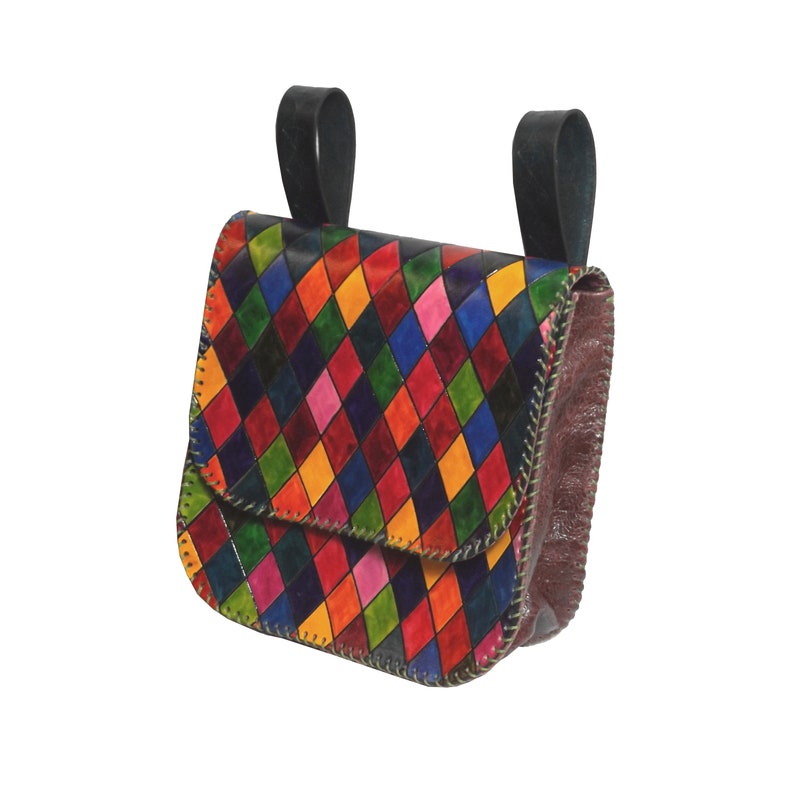 Square Leather Belt Pouch Purse Bag Hand Made LARP Rainbow Harlequin