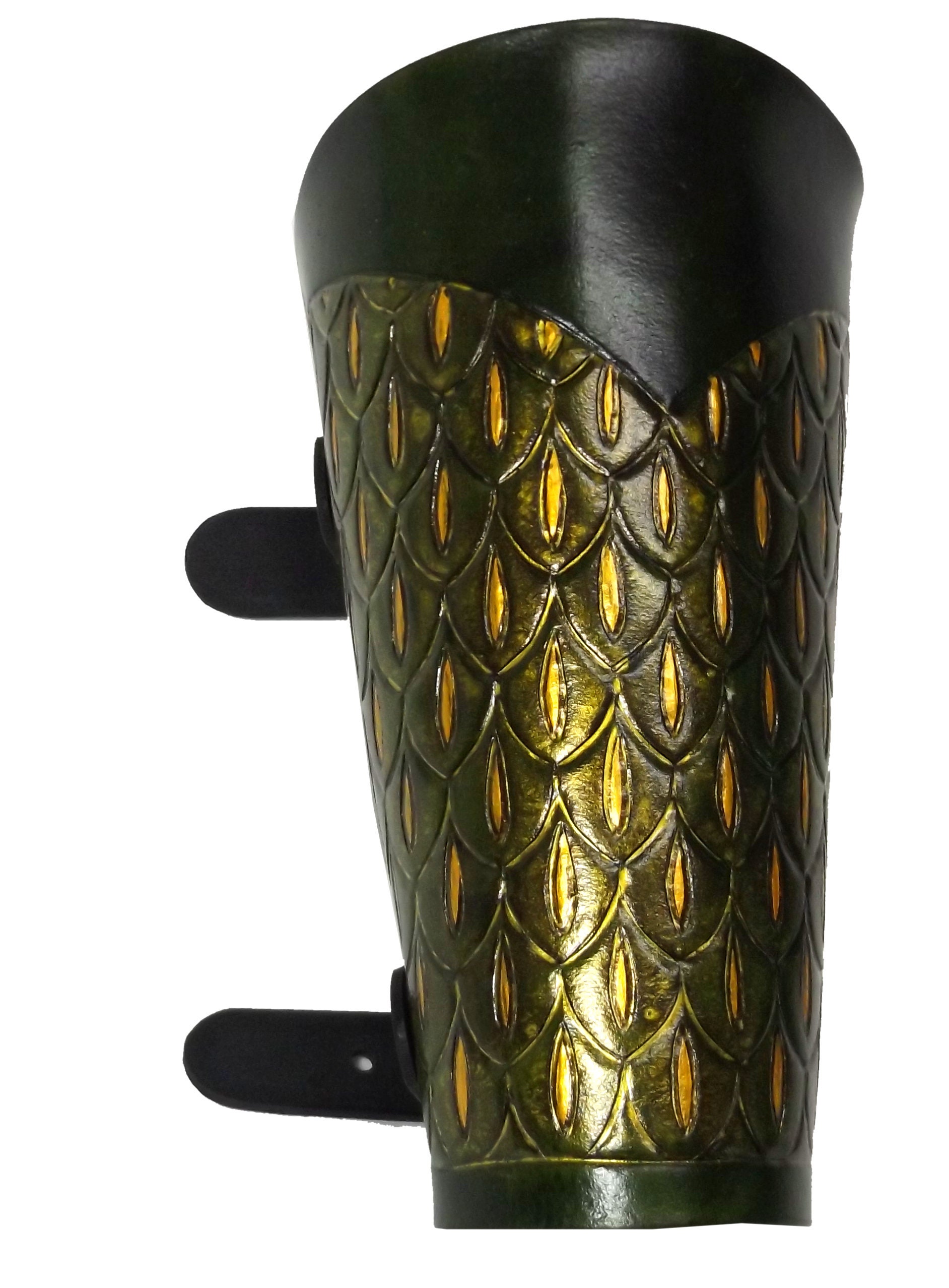 Dragonscale Green Gold Bracer Leather Vambrace Larp Armour Etsy