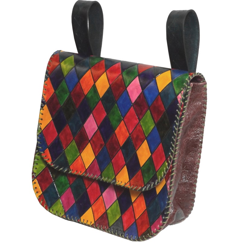 Square Leather Belt Pouch Purse Bag Hand Made LARP Rainbow Harlequin