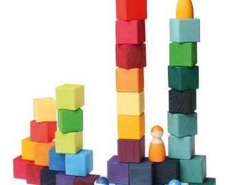 120 pieces Wooden Mosaic Building Blocks Colourful Wooden Cube Building Blocks - A Rainbow of Creativity in Every Set Awesome Building Cube