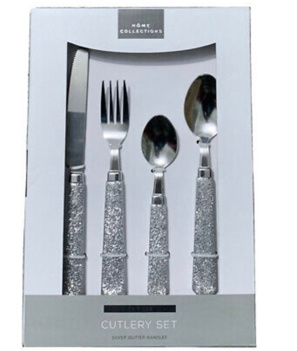 16 Piece Silver Glitter Cutlery Set Stainless Steel & Plastic Etsy