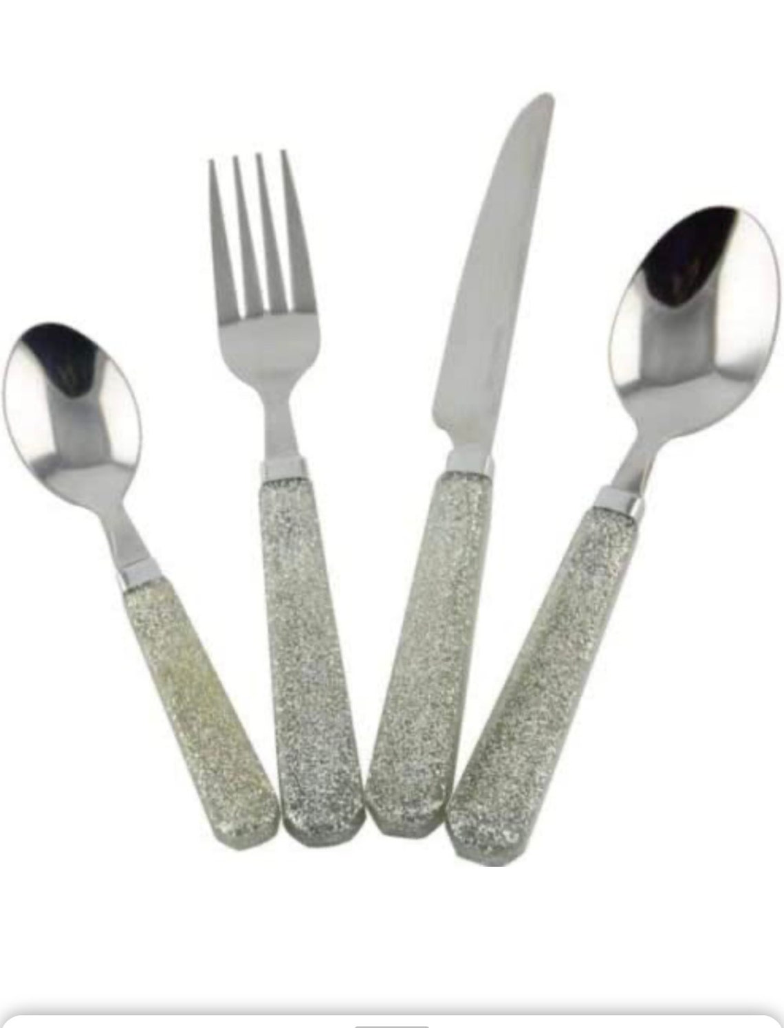 16 Piece Silver Glitter Cutlery Set Stainless Steel & Plastic Etsy