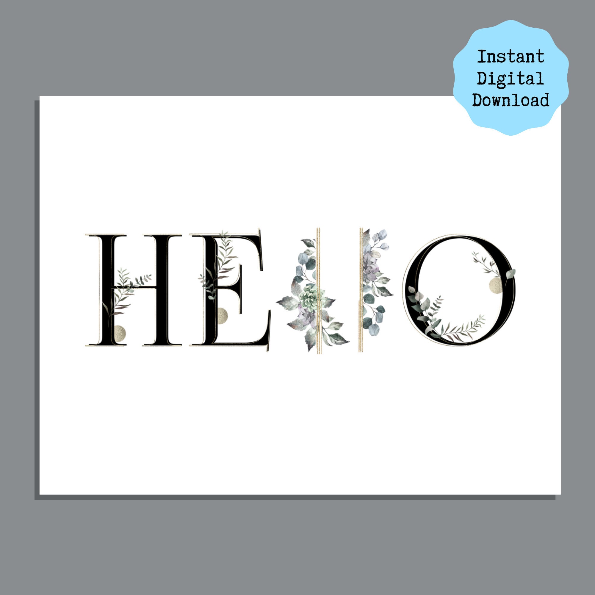 Hello Printable Card Instant Download Printable Card Black | Etsy