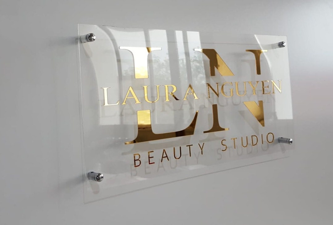 Custom Laser Cut Mirror Acrylic Logo Sign On Clear Acrylic Etsy