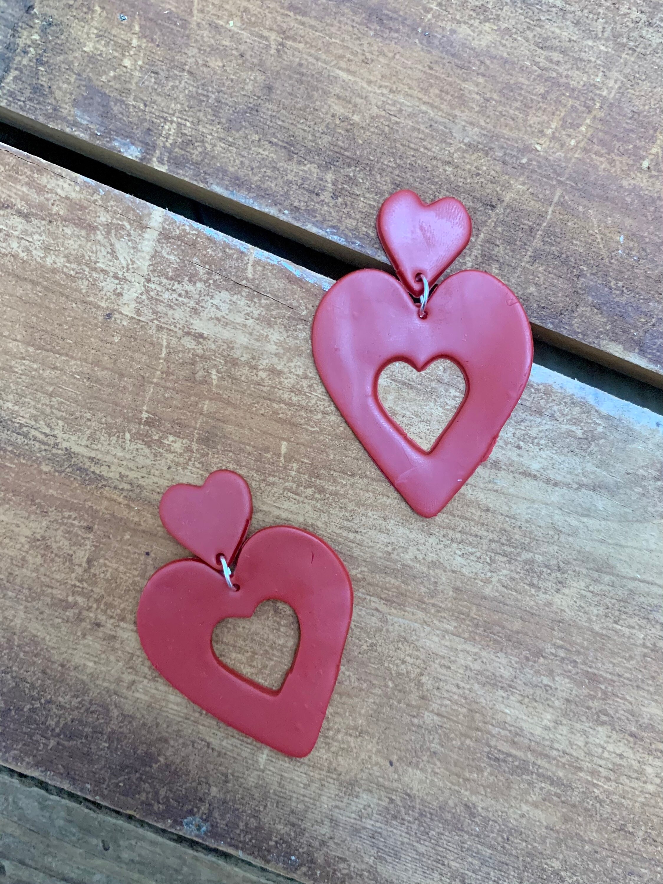 Heart shaped red polymer clay earrings Etsy