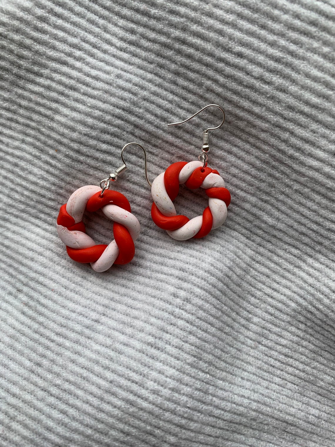 Candy cane polymer clay earrings Etsy